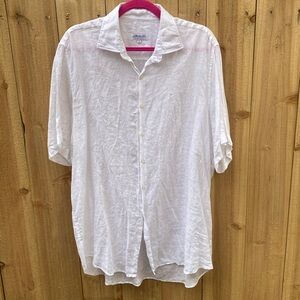 Men's White Linen Camp Shirt Size Large Piattelli Barney's New York Italian Rome
